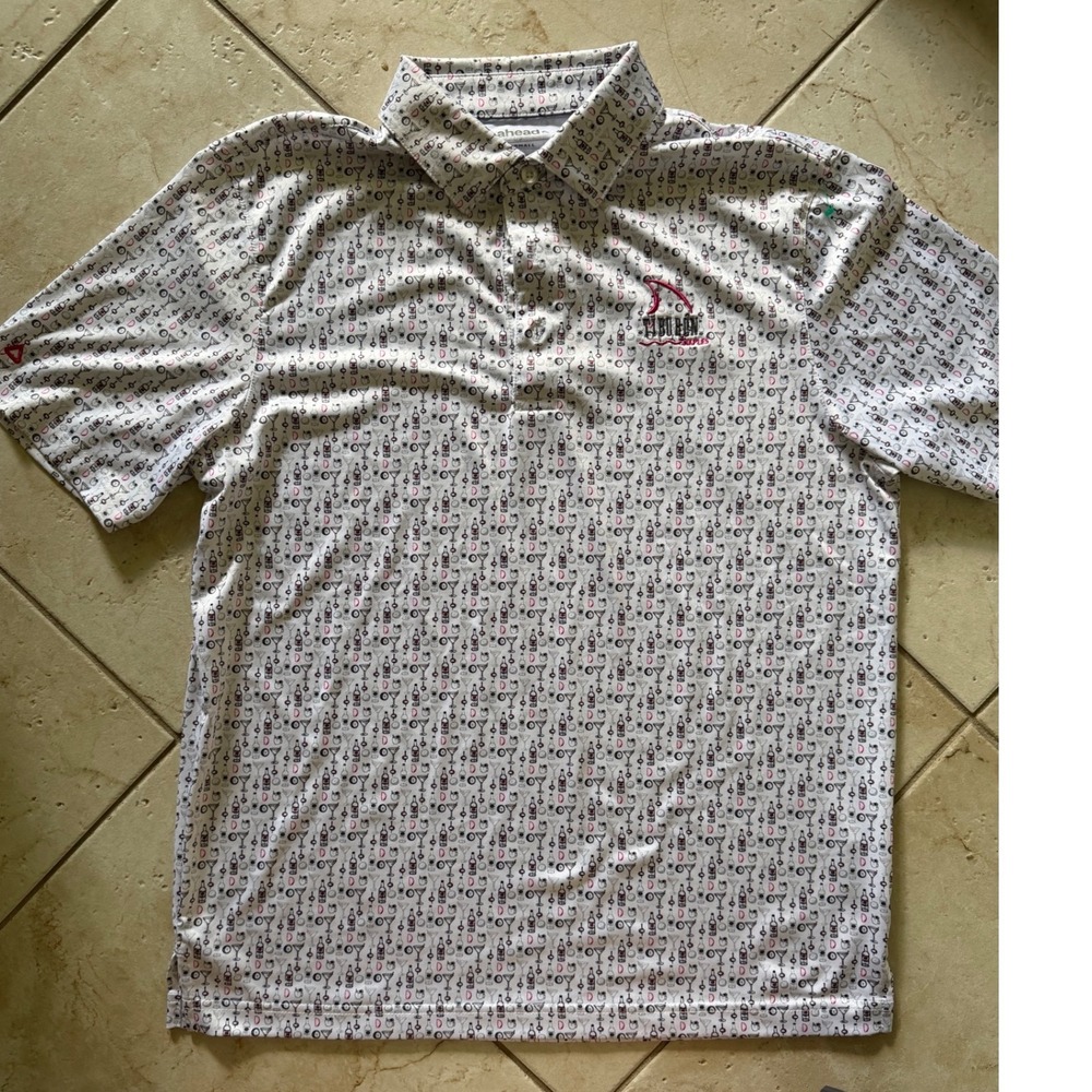 ahead‎ AOP Golf Mens Cocktail Print Performance Polo Shirt Martini Glass Small